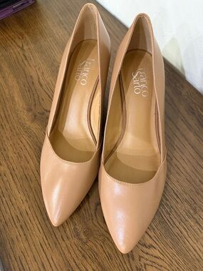 Franco Sarto Tan Leather Pointed-Toe Wedge Pumps